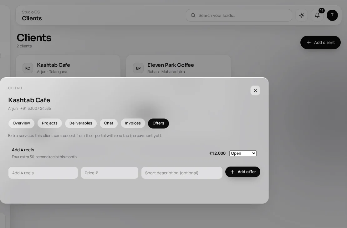 Client record with offers and project details