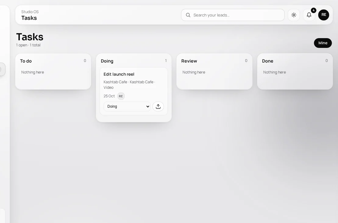 Task board with a task in progress
